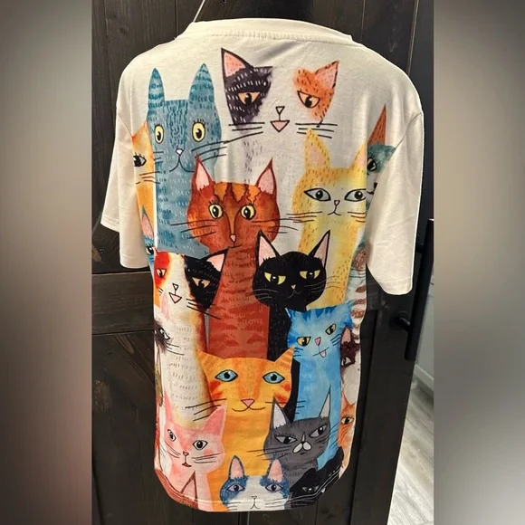Whimsical Multicolor Cat Print Top - XL - Picture 2 of 8